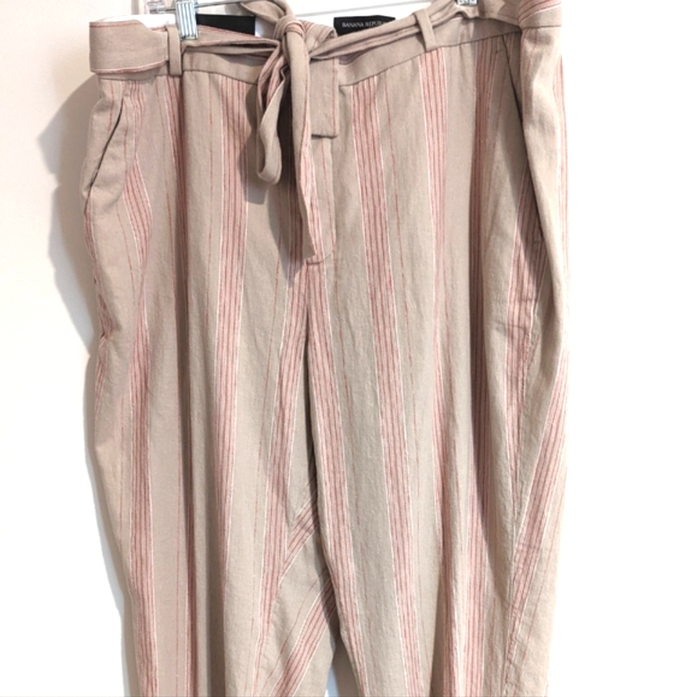 Banana Republic Striped Avery Tie waist Linen Blend Tailored Ankle Pant …